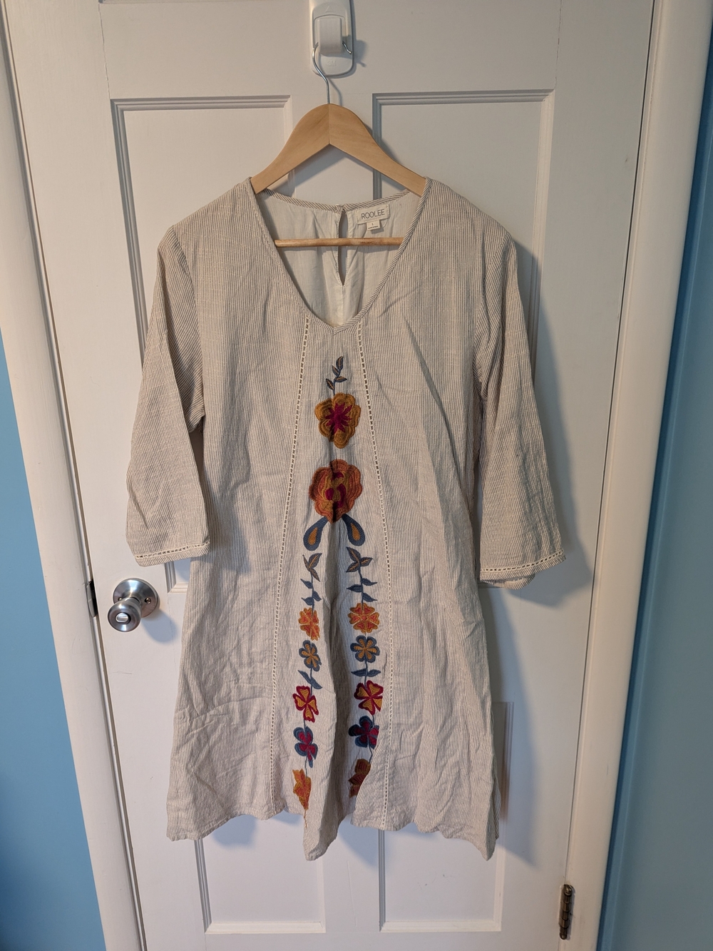 Roolee Cream Tunic Dress with Multicolor Floral Embroidery